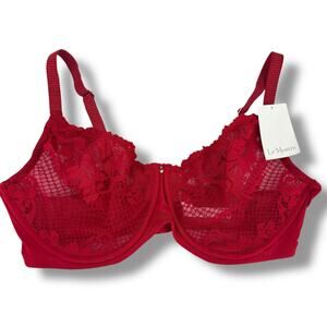 Le Mystere Lace Allure Demi Bra Size 36DDD Cherry Red Sheer Mesh Lined